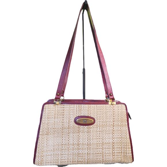 Vtg 70s Etienne Aigner Straw Oxblood Leather Shoulder Bag Cottage Boho Indie EUC - Picture 1 of 16